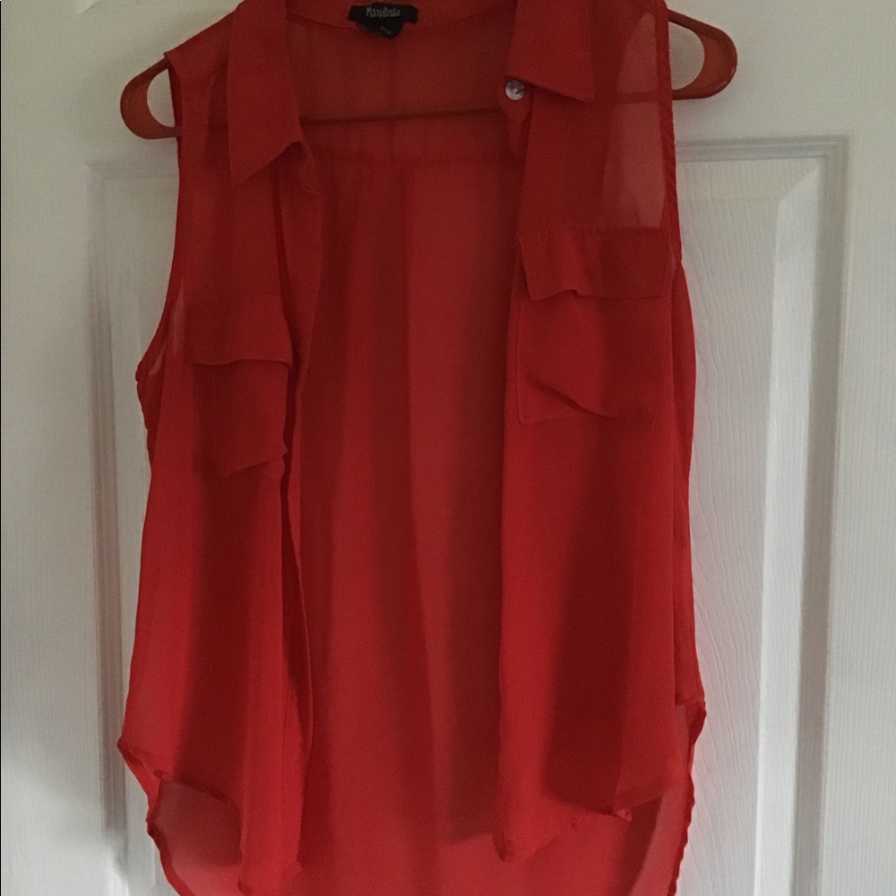 Orange button up sleeveless top